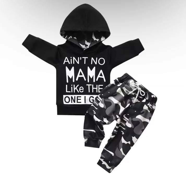 Black mama's boy hoodie camo pants kids clothing