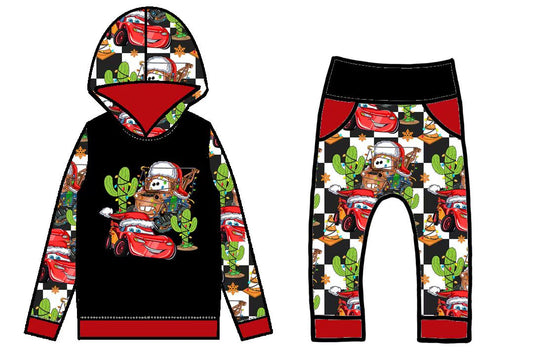 Cactus cars Christmas lighting kids boys hoodie set