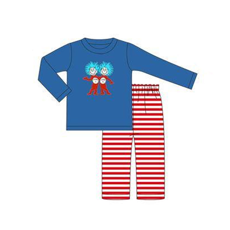 Blue cat hat top red stripe pants kids boys clothing