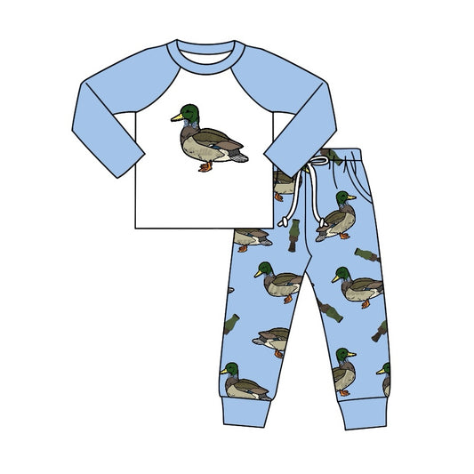 Blue long sleeves raglan duck call pants boys clothing