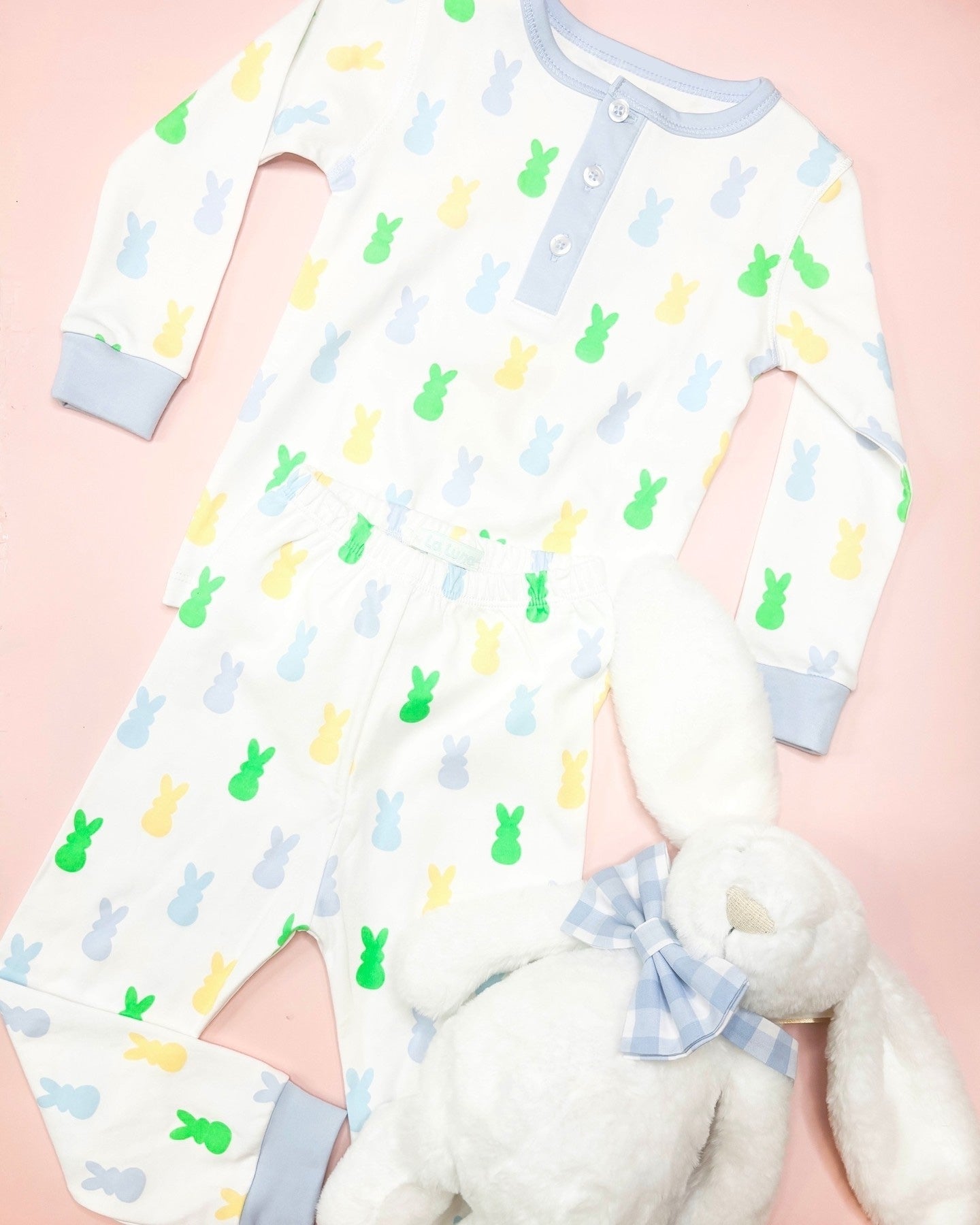 Long sleeves bunny buttons kids boys Easter pajamas