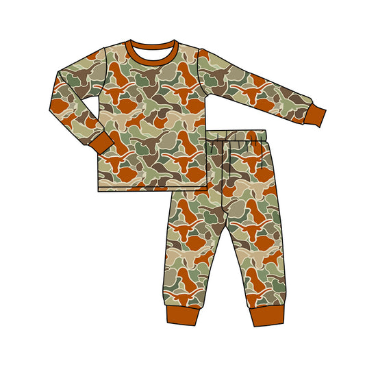 Brown bull skull camo long sleeves baby kids pajamas