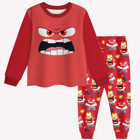 Red long sleeves top pants baby kids pajamas