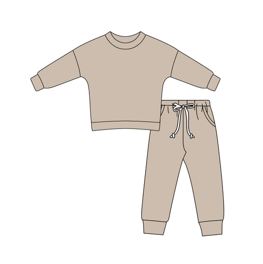 Khaki cotton long sleeves top pockets pants kids clothes