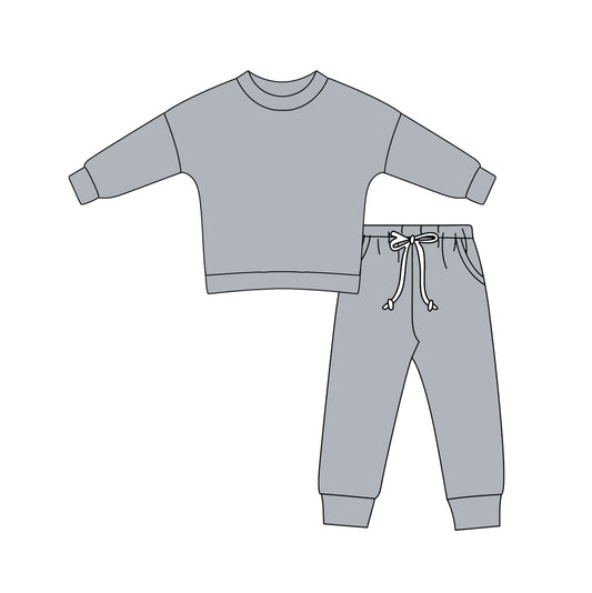 Grey cotton long sleeves top pockets pants kids clothes