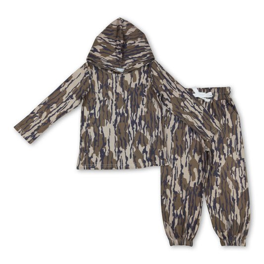 Bottomland camo hoodie pocket pants children clothing set