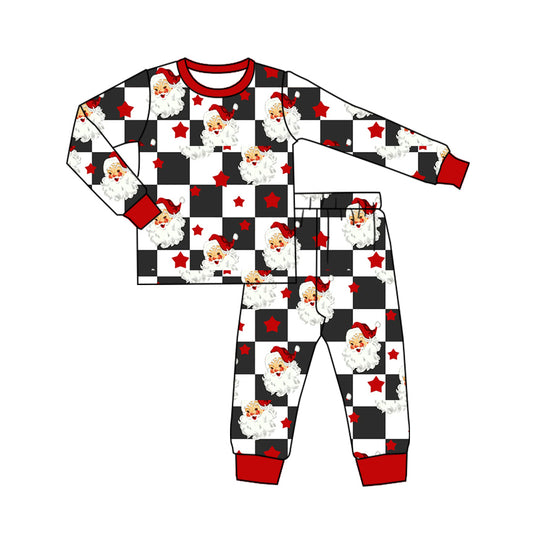 Long sleeves plaid santa baby kids Christmas pajamas