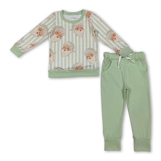 Long sleeves stripe santa top pants boys Christmas clothes
