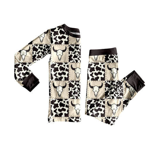 Bull skull cow plaid kids boys western pajamas