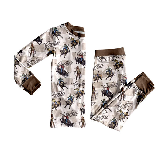Brown long sleeves rodeo western kids boys pajamas