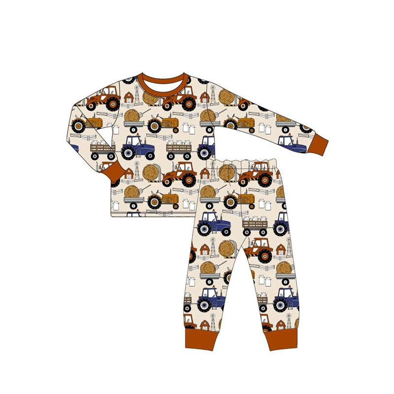 Long sleeves tractor kids boys farm fall pajamas
