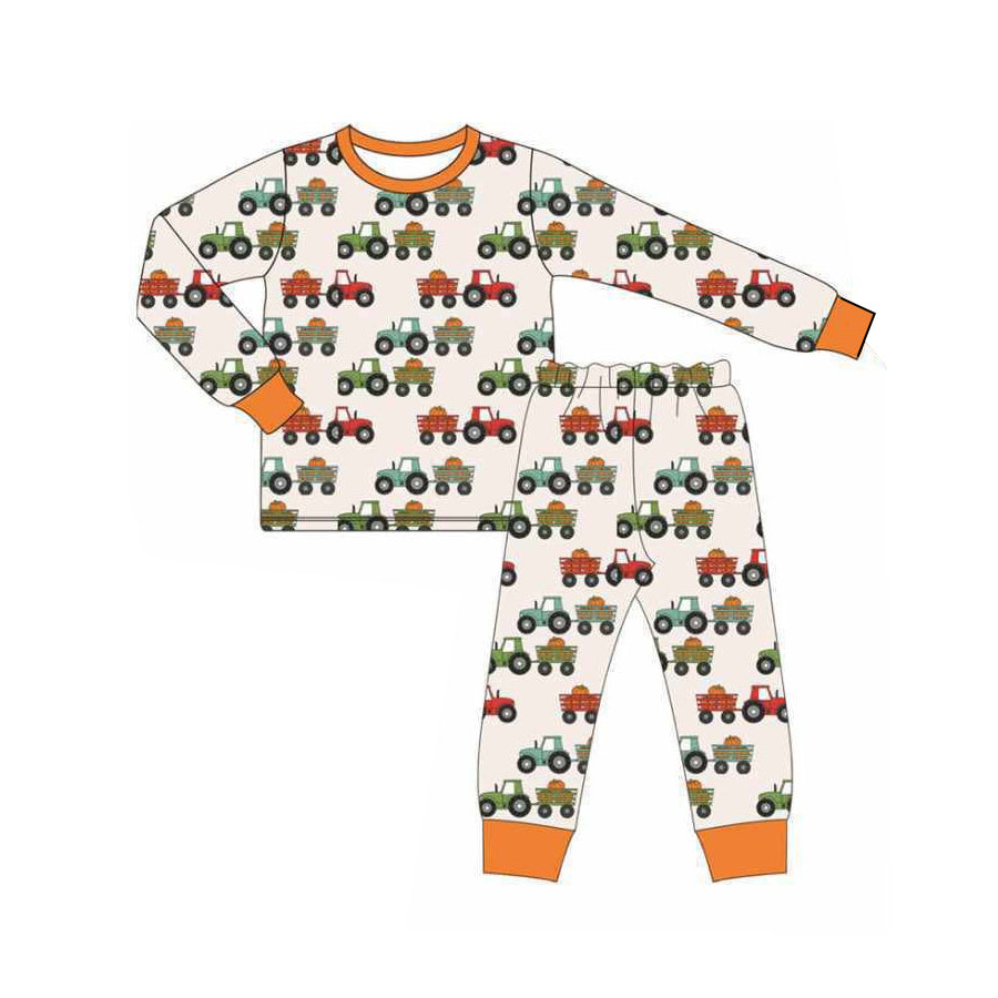 Orange long sleeves pumpkin tractor fall kids boys pajamas