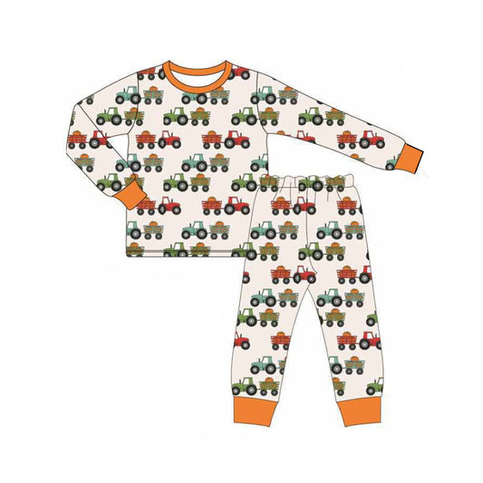 Orange long sleeves pumpkin tractor fall kids boys pajamas