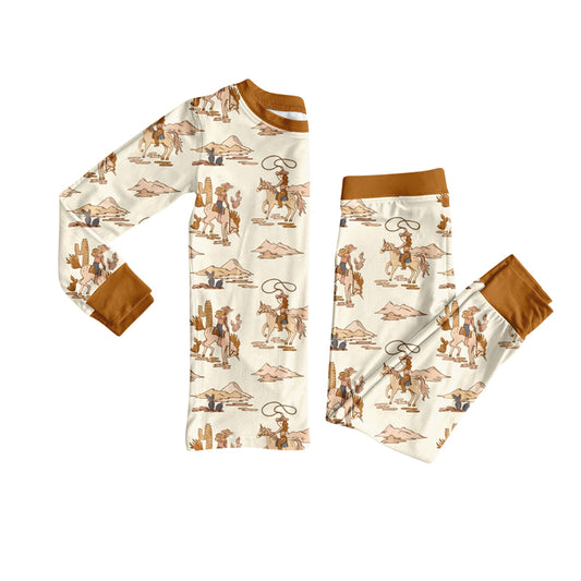Brown long sleeves cactus rodeo western boy pajamas