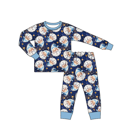 Blue long sleeves santa kids boys Christmas pajamas