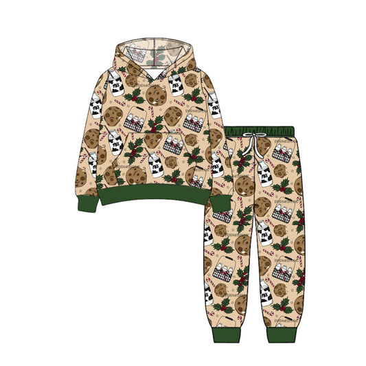 Milk cookie holly candy cane kids Christmas hoodie set