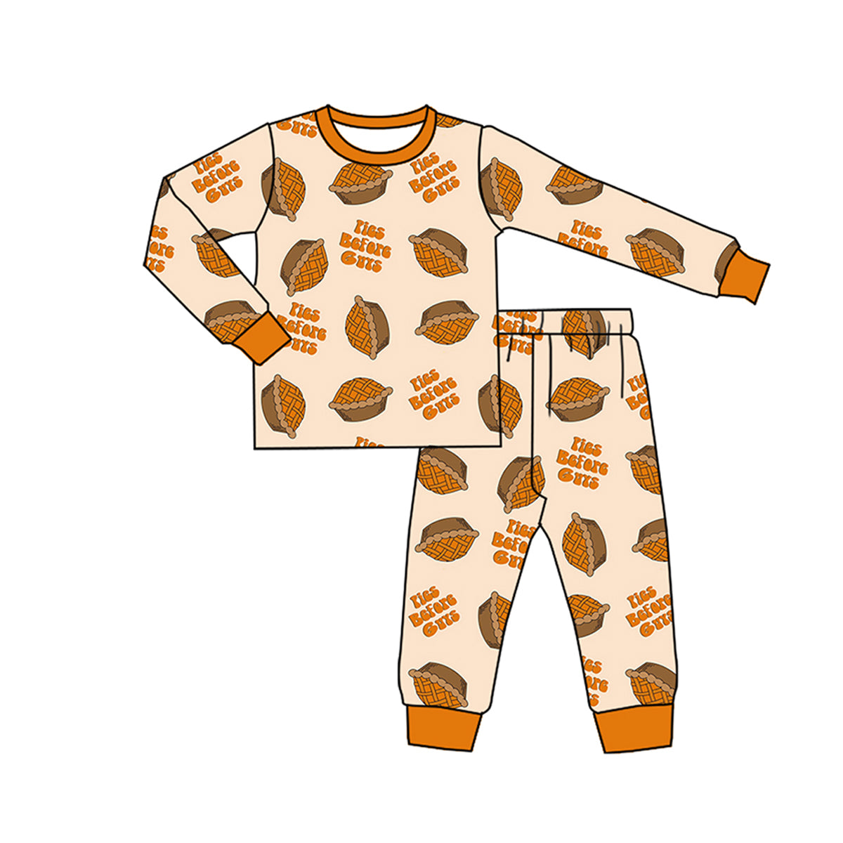 Long sleeves pumpkin pie kids Thanksgiving pajamas
