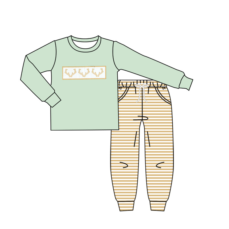 Long sleeves deer top stripe pants kids boys clothes