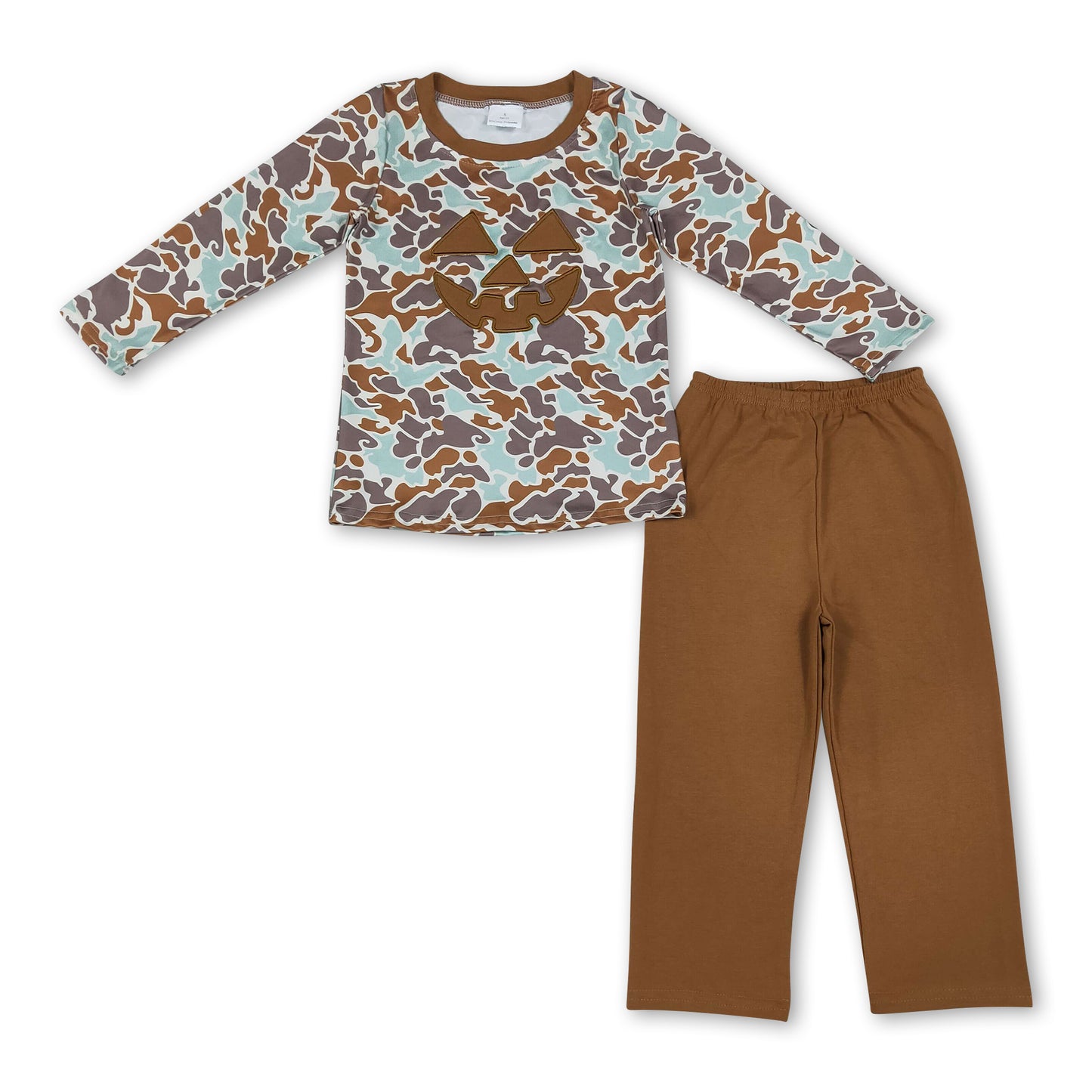 Long sleeves camo pumpkin embroidery boys Halloween outfit