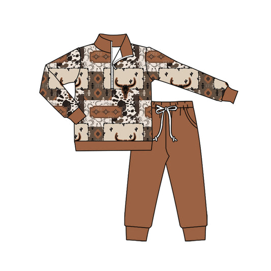 Bull skull cactus zipper pullover pants western boys clothes