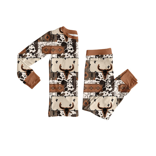 Bull skull cactus long sleeves western boys clothes