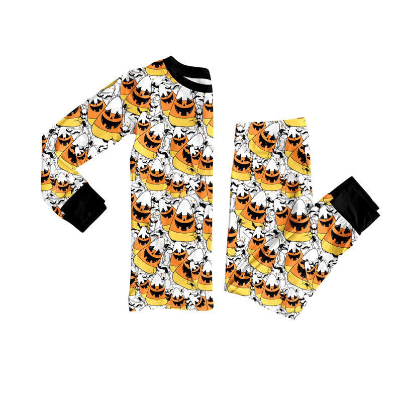 Long sleeves candy corn pumpkin kids Halloween pajamas