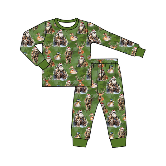 Santa hunting duck deer baby kids Christmas pajamas