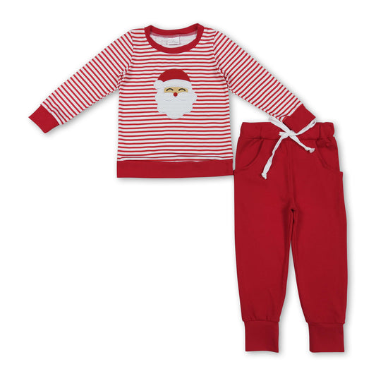 Red stripe santa top pants kids boys Christmas pajamas