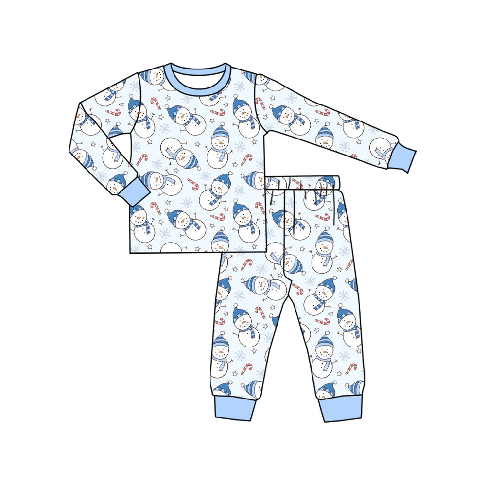 Blue snowman candy cane baby boy Christmas pajamas