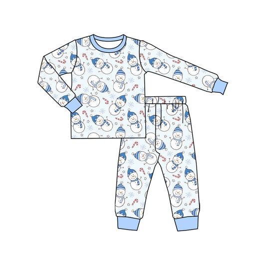 Blue snowman candy cane baby boy Christmas pajamas