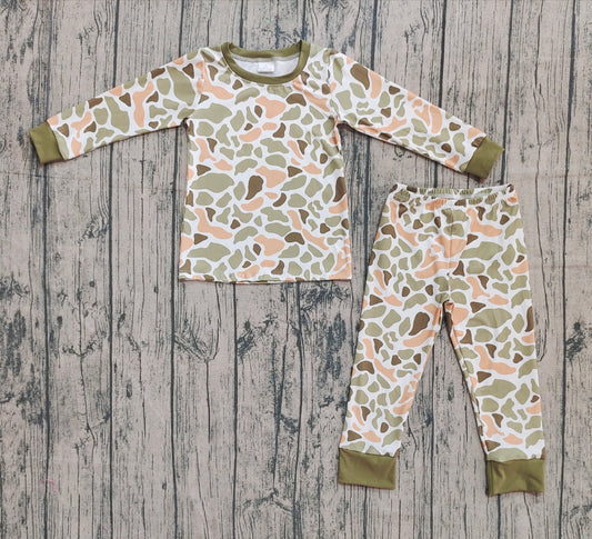 Long sleeves green orange camo baby kids pajamas