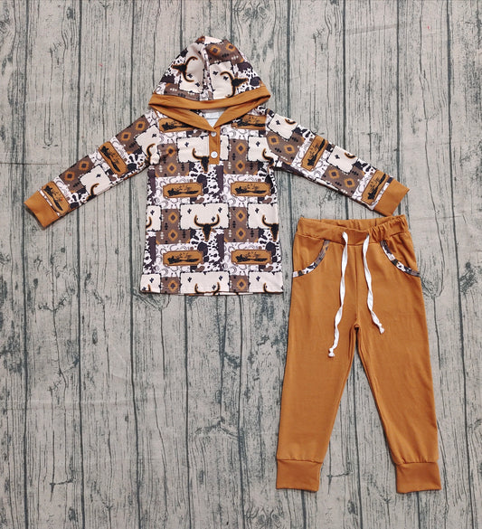 Bull skull cow hoodie pants western boys outfits