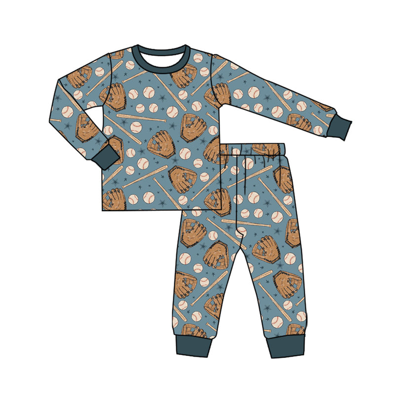 Long sleeves blue baseball top pants boys pajamas