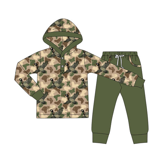 Long sleeves duck camo hoodie pants kids boys clothing set