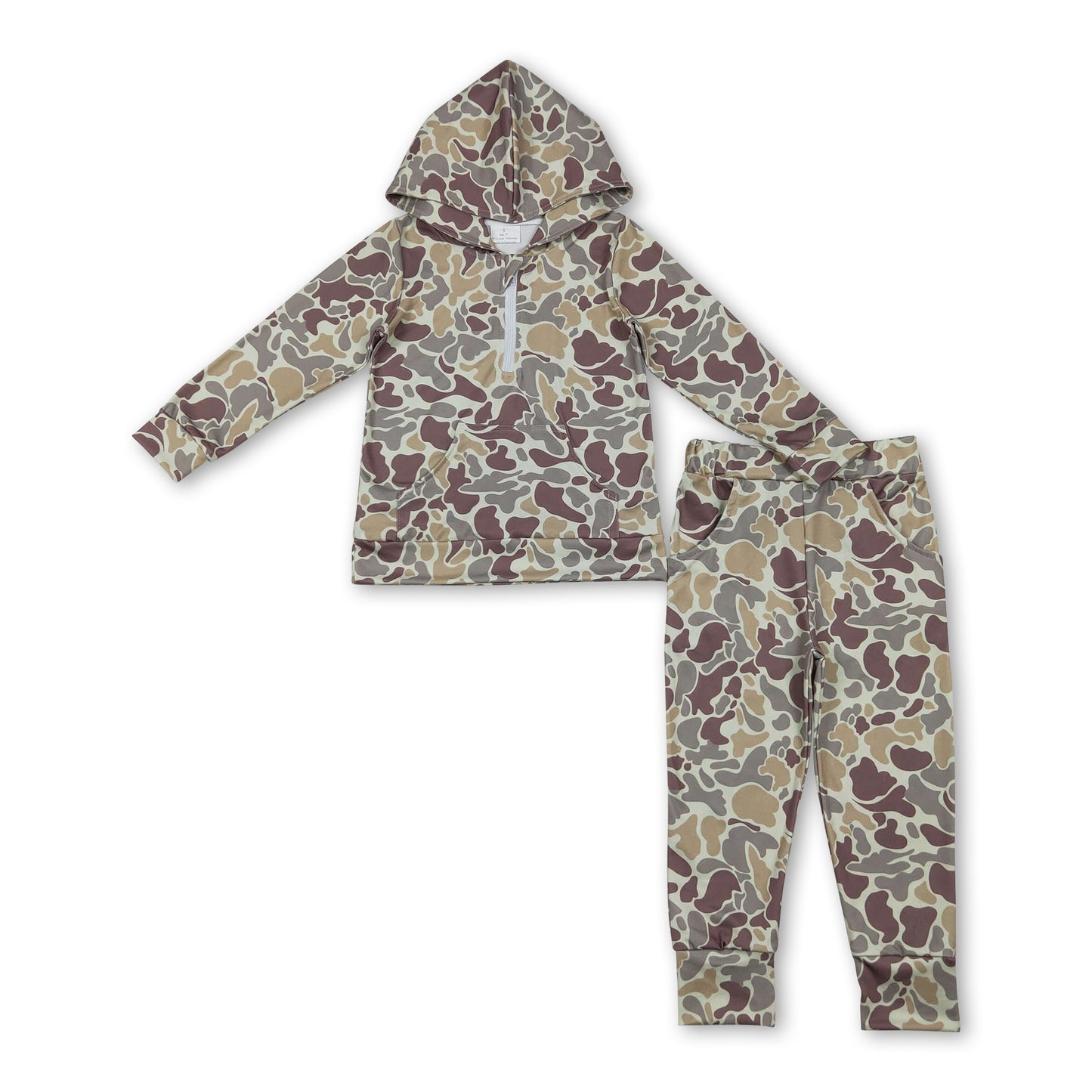 Camo zip pocket hoodie pants hunting kids clothing set