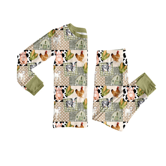Pig cow chicken corn top pants farm boys pajamas
