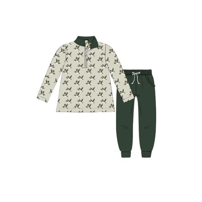 Green duck kids boys long sleeve zipper set