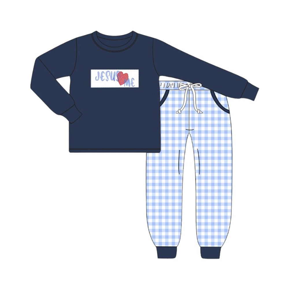 navy jesus love me kids boys long sleeve set