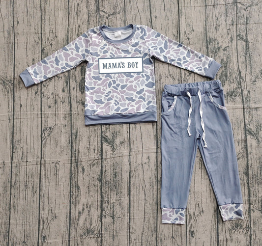 Mama's boy grey camo top pocket pants children outfits