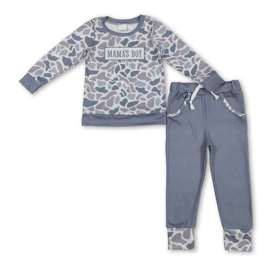 Mama's boy grey camo top pocket pants children outfits