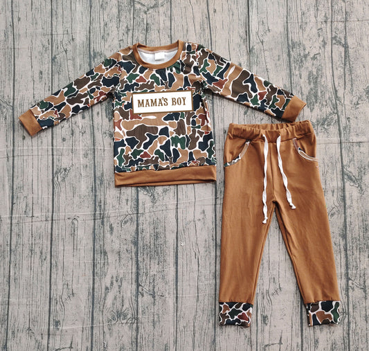 Mama's boy brown camo top pocket pants children outfits