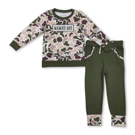 Mama's boy duck dog deer camo top pants children outfits