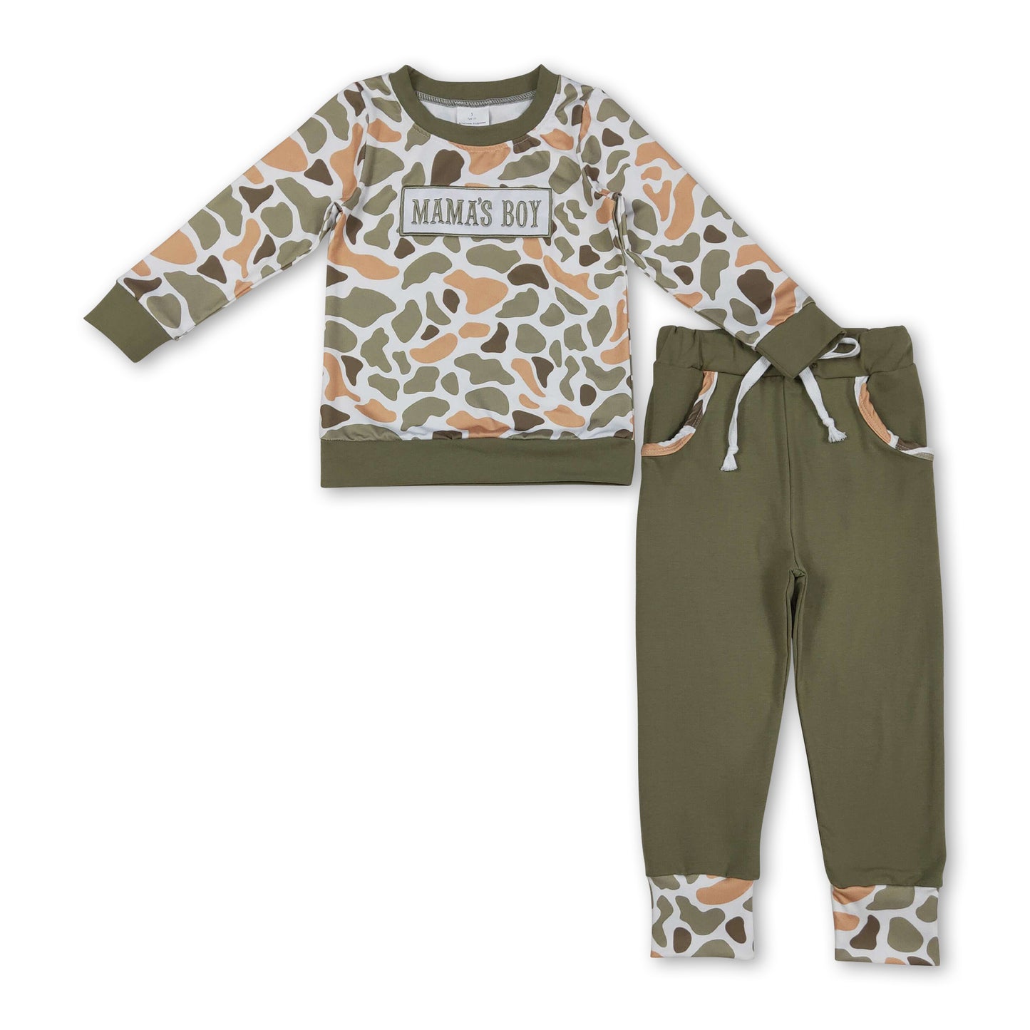 Mama's boy green camo top pocket pants children outfits