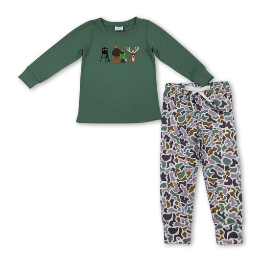 Long sleeves deer cotton top camo pants boys outfits