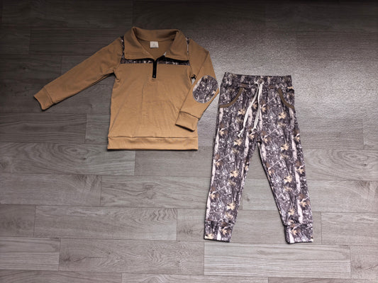 Long sleeves zipper pullover leaves pants boys outfits
