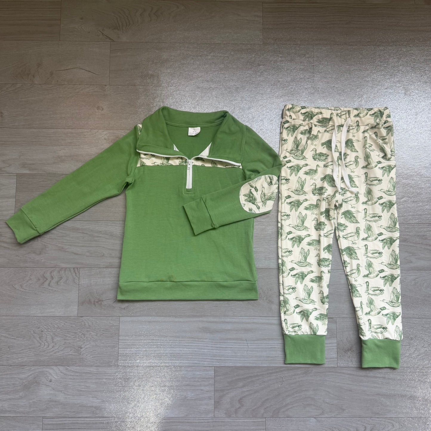 Long sleeves green duck zipper pullover pants boys outfits
