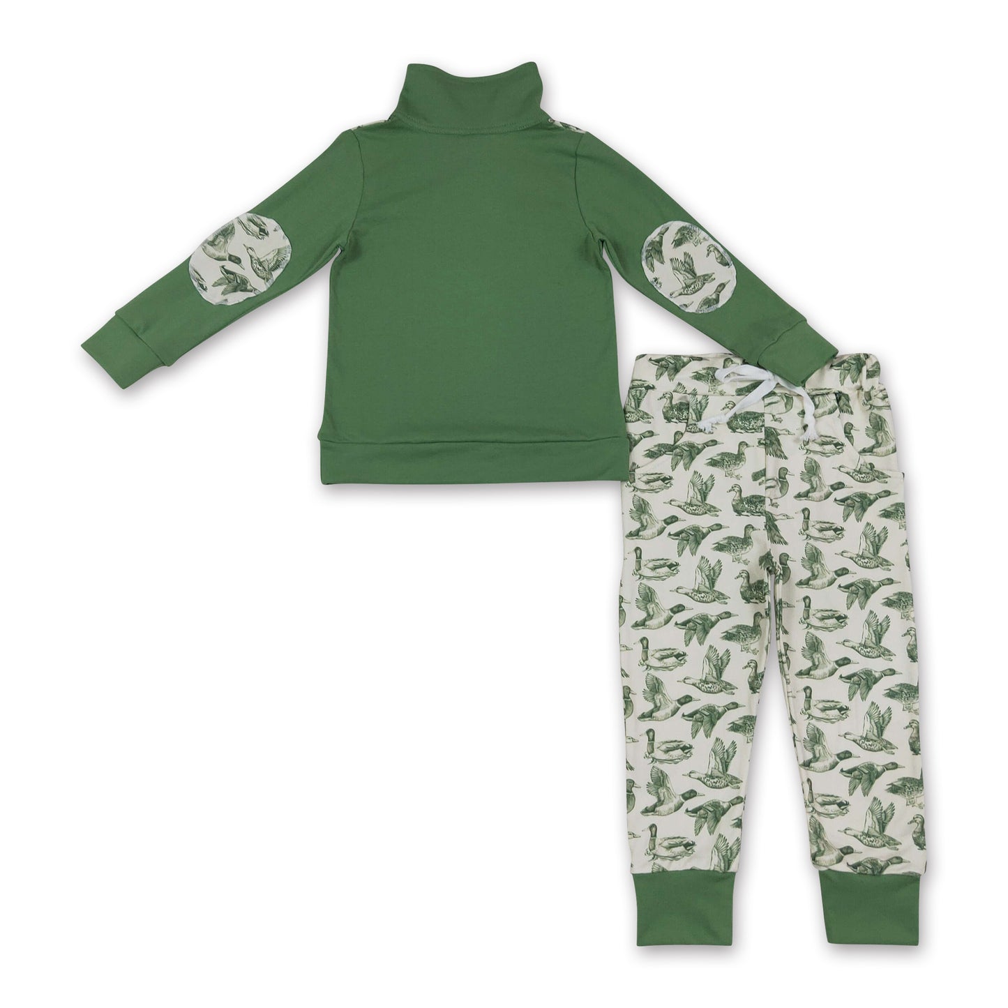 Long sleeves green duck zipper pullover pants boys outfits