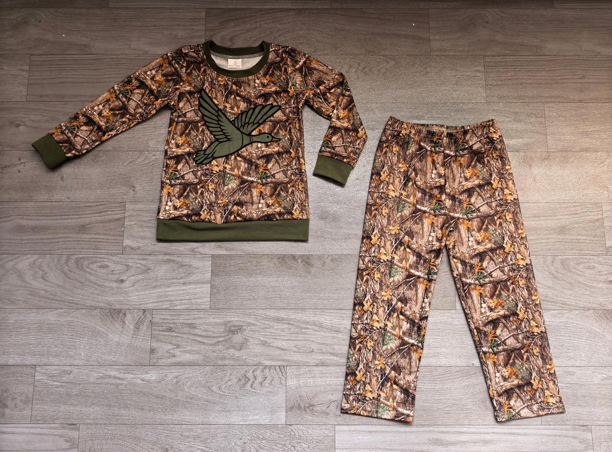 Long sleeves leaves camo duck top pants boys outfits