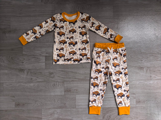 Mustard long sleeves cows kids boys western pajamas