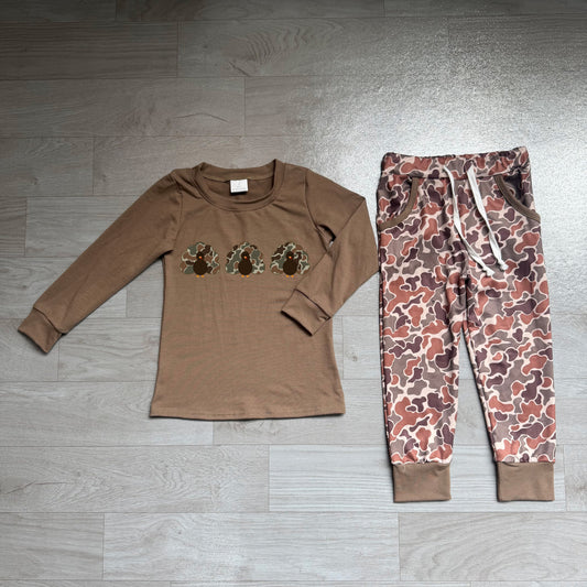 Long sleeves turkey brown camo pants boy Thanksgiving outfits
